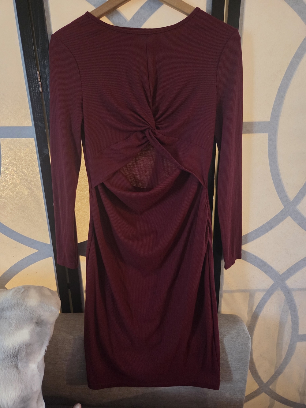 SHEIN Twist-front Long Sleeve Dress in Burgundy